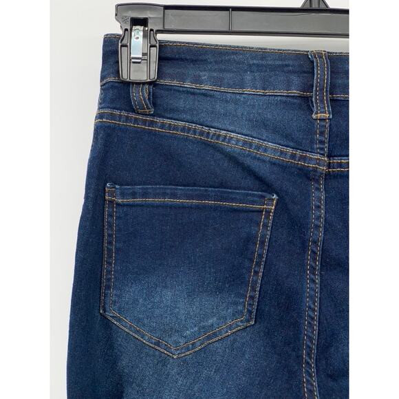 YMI Women's Dark Blue Denim Distressed Frayed Flare Y2K Jeans SZ 1/25 - Picture 4 of 13